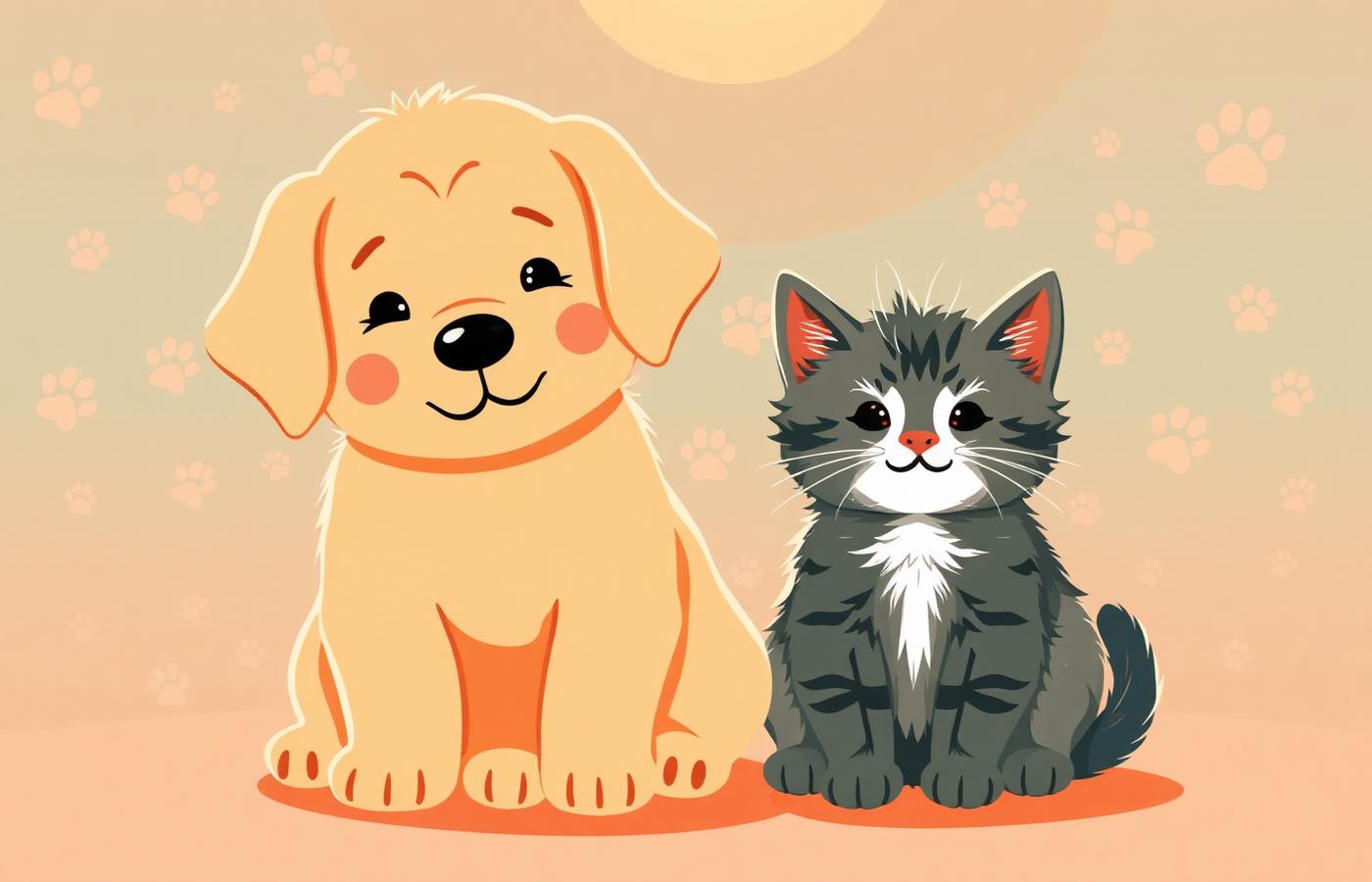 Ilustración de un cachorro y un gatito esperando volver a casa